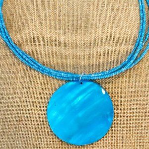 AQUA BLUE POLISHED MOTHER OF PEARL NECKLACE